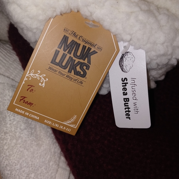 🆕MUK LUKS | SHEA INFUSED Sherpa Burgundy Knit Slipper Size Womens L-XL 8.5-11 - Picture 12 of 15